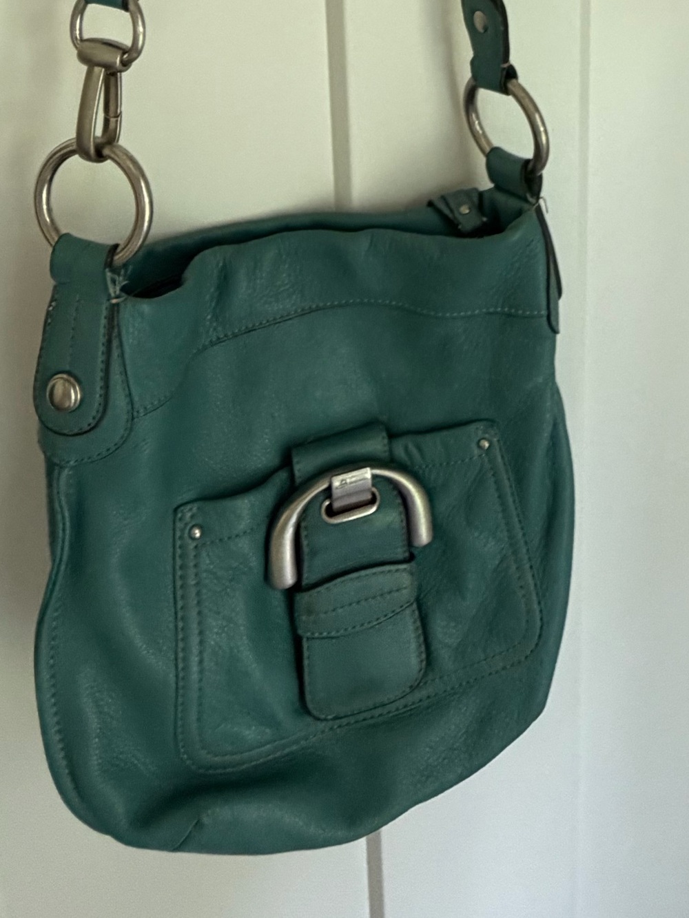 b. makowsky Teal Green Leather Crossbody with Ring Hardware